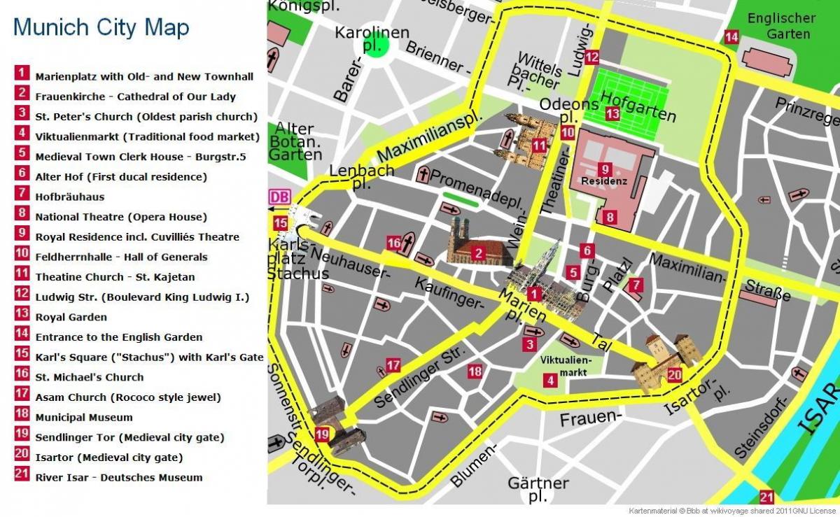 карта Минхена знаменитости центра града
